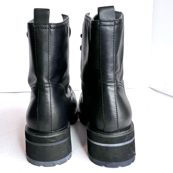 Retro Mudd Boots Combat Moto Y2K Leopard Black Genuine Leather 10 Lace Up - Picture 13 of 17